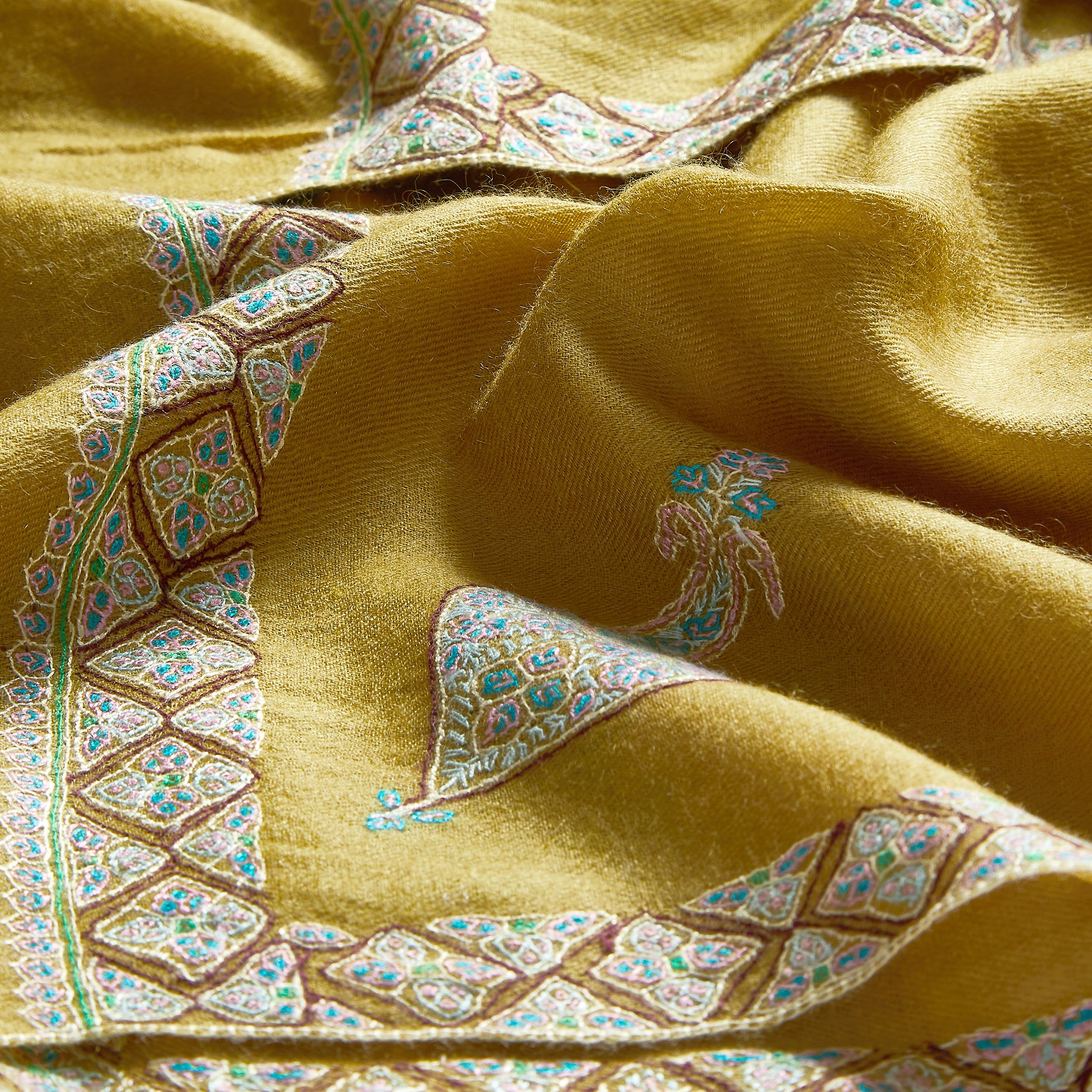 Yellow-green embroidered wrap